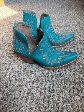 Ariat Teal Leather Western Cutout Lace-Up Ankle Boots